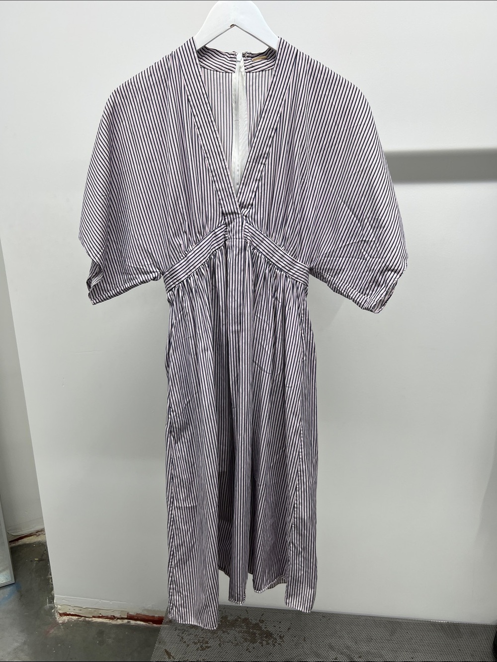 Adam Lippes White and Navy Striped Midi Dress